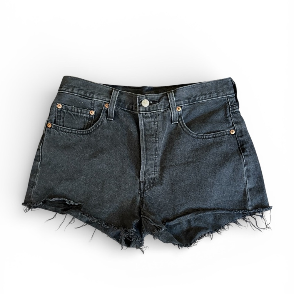 Levi’s 501 High Rise Black Denim Cut Off Shorts Size 28